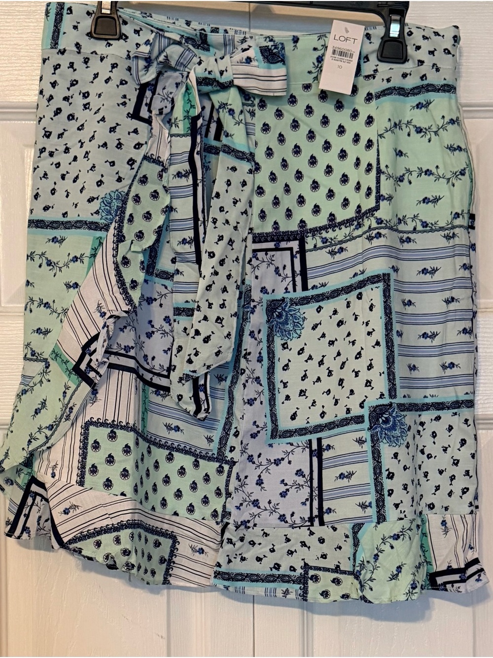 LOFT Mint & Navy Patchwork Tie-Waist Skirt